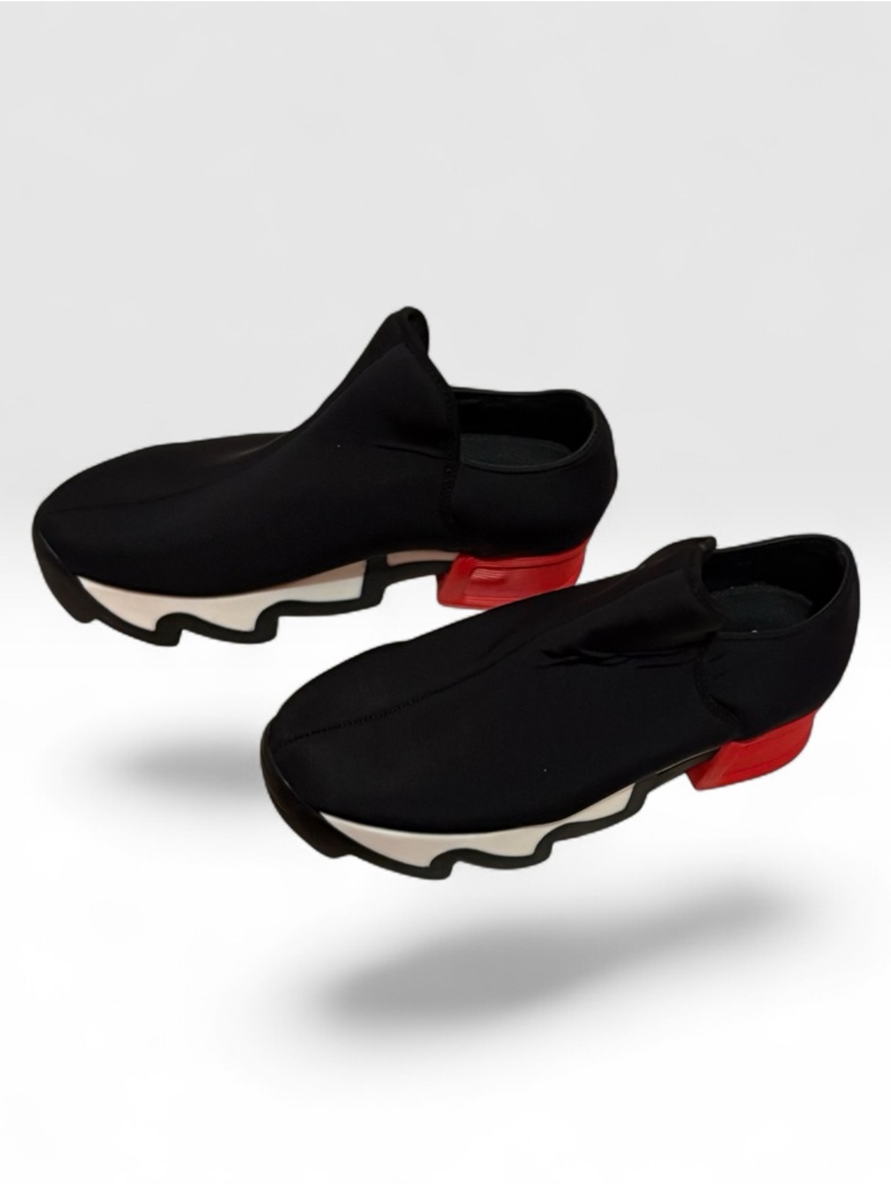 Iri Italy black neoprene sculptural slip on sneakers red heel eu37